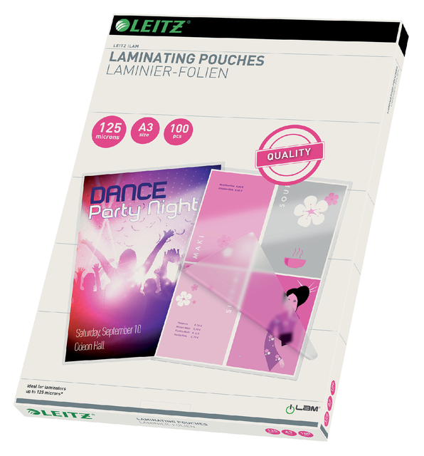 Lamineerhoes Leitz iLAM A3 2x125micron EVA 100 stuks Lamineerhoes Leitz iLAM A3 2x125micron EVA 100 stuks