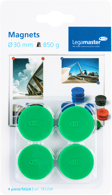 Magneet Legamaster 30mm 850gr groen 4 stuks Magneet Legamaster 30mm 850gr groen 4 stuks