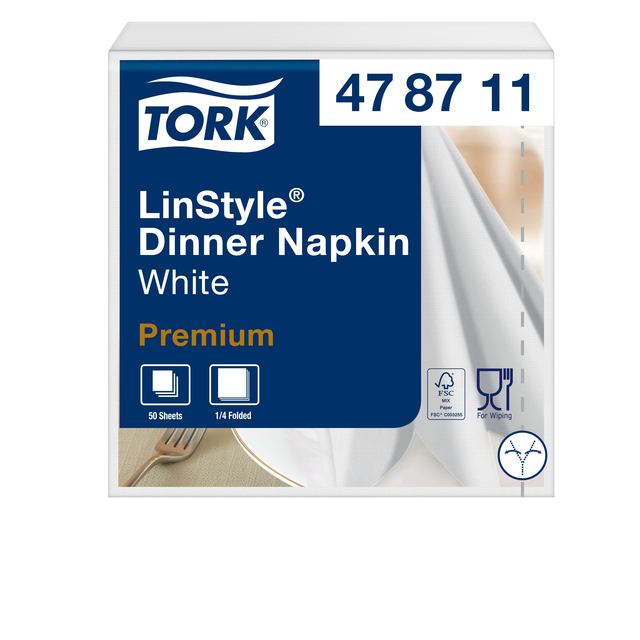 Dinerservet Tork Linstyle Premium 1/4 vouw 1-laags 390x390mm 50 vel wit 478711 Dinerservet Tork Linstyle Premium 1/4 vouw 1-laags 390x390mm 50 vel wit 478711
