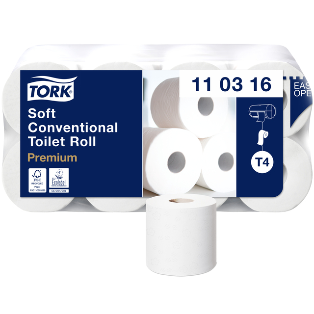 Toiletpapier Tork T4 Premium 3-laags 250 vel wit 110316 Toiletpapier Tork T4 Premium 3-laags 250 vel wit 110316