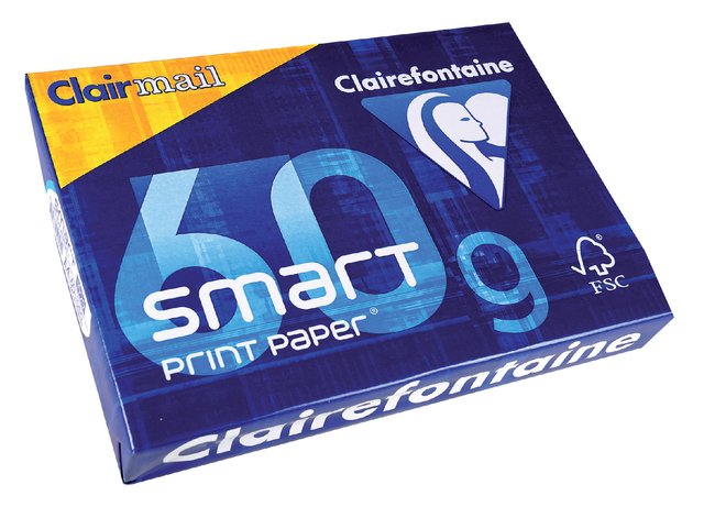 Kopieerpapier Clairefontaine Clairmail A4 60gr wit 500 vel Kopieerpapier Clairefontaine Clairmail A4 60gr wit 500 vel