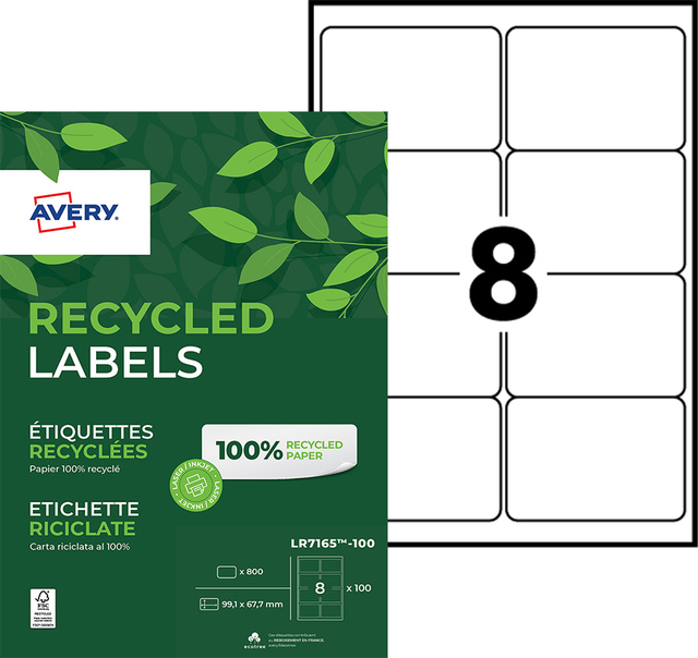 Etiket Avery LR7165-100 99.1x67.7mm recycled wit 800 etiketten