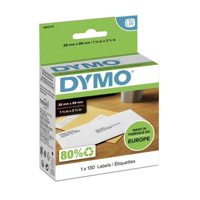 Etiket Dymo LabelWriter adressering 28x89mm 1 rol á 130 stuks wit Etiket Dymo LabelWriter adressering 28x89mm 1 rol á 130 stuks wit