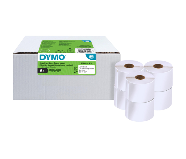 Etiket Dymo LabelWriter naamkaart 54x101mm 6 rollen á 220 stuks wit Etiket Dymo LabelWriter naamkaart 54x101mm 6 rollen á 220 stuks wit