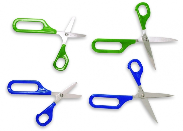 schaar, keuken schaar, lusvormige handgreep, metalen lamineren mes, kleurige handgrepen