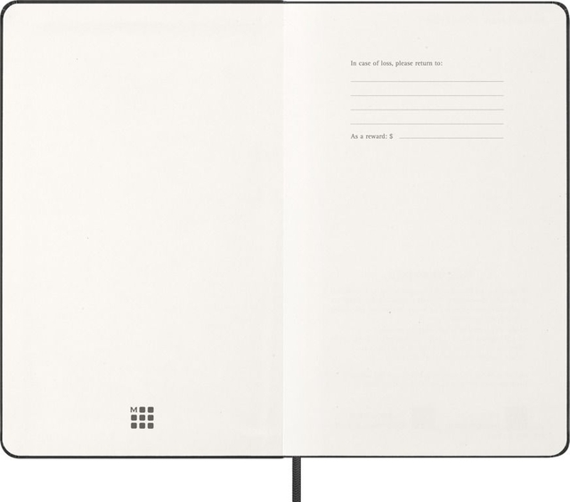 open notebook, double-page, blank pages, grid icon, binding edge