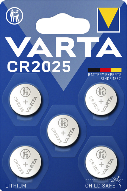 Batterij Varta knoopcel CR2025 lithium blister à 5stuk Batterij Varta knoopcel CR2025 lithium blister à 5stuk