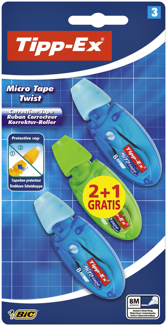 Correctietape Tipp-Ex micro twist 5mmx8m blister 2+1 gratis Correctietape Tipp-Ex micro twist 5mmx8m blister 2+1 gratis