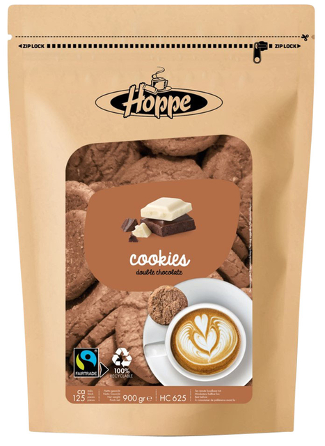 Koekjes Hoppe Cookies fairtrade double chocolate circa 125stuks Koekjes Hoppe Cookies fairtrade double chocolate circa 125stuks