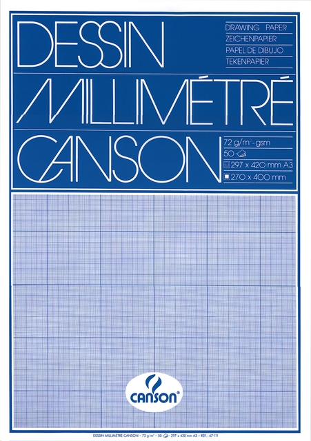 Millimeterpapier Canson lichtblauw bedrukt 50vel 72gr A3 wit Millimeterpapier Canson lichtblauw bedrukt 50vel 72gr A3 wit