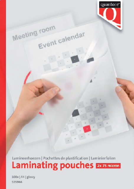 Lamineerhoes Quantore A4 2x75micron 100 stuks Lamineerhoes Quantore A4 2x75micron 100 stuks