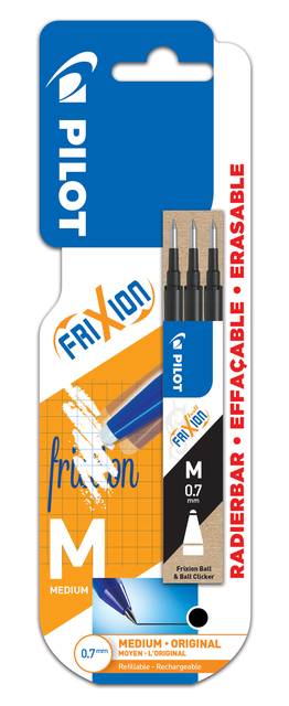 Rollerpenvulling Pilot friXion medium zwart blister à 3 stuks