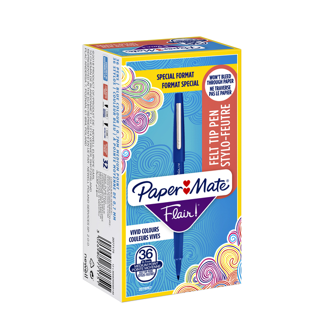 Fineliner Paper Mate Flair Original medium blauw valuepack à 36 stuks Fineliner Paper Mate Flair Original medium blauw valuepack à 36 stuks