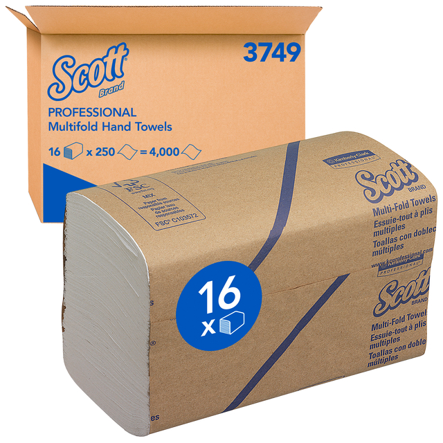 Handdoek Scott m-vouw 1-laags 203x240mm 16x250 vel wit 3749 Handdoek Scott m-vouw 1-laags 203x240mm 16x250 vel wit 3749