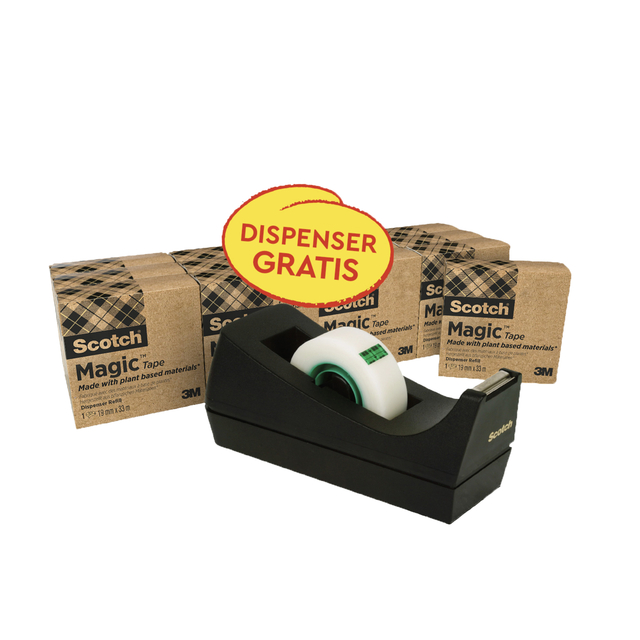 Plakband Scotch Magic 810 19mmx33m transparant 14 rollen + plakbandhouder zwart Plakband Scotch Magic 810 19mmx33m transparant 14 rollen + plakbandhouder zwart