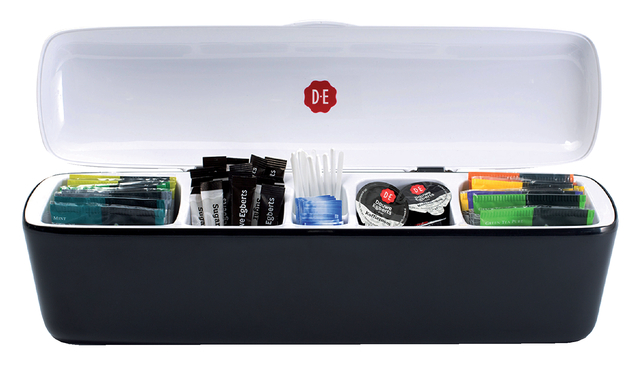 Tafeldispenser Douwe Egberts 5 vakken met inhoud zwart Tafeldispenser Douwe Egberts 5 vakken met inhoud zwart