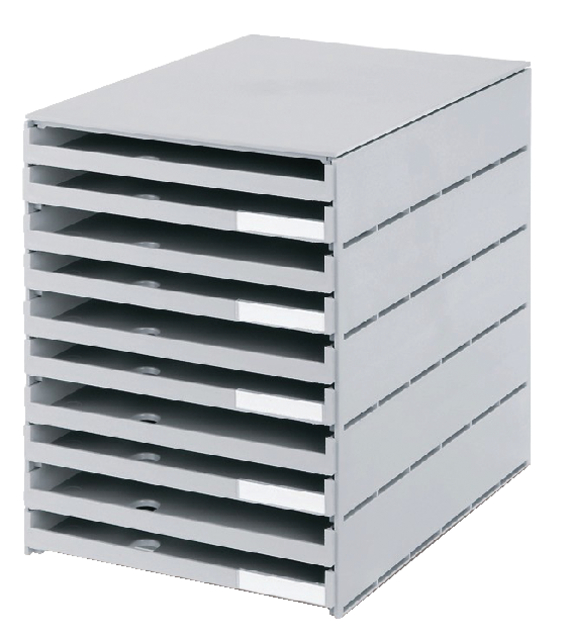 Ladenbox Styroval 10 laden grijs open Ladenbox Styroval 10 laden grijs open