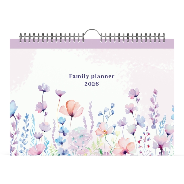 Familiekalender 2026 Lannoo 310x220 Flowers watercolour 7dag/1pag lila Familiekalender 2026 Lannoo 310x220 Flowers watercolour 7dag/1pag lila