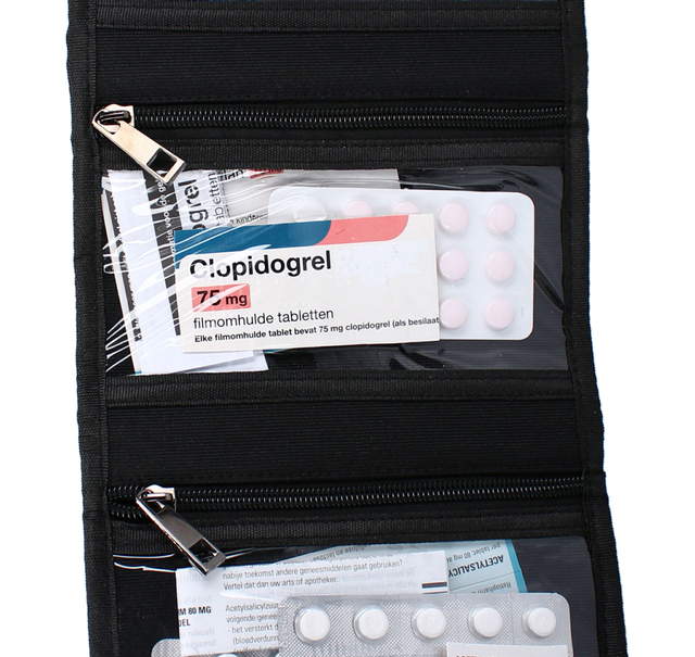 medication pouch, pocket organizer, blister pack, pill holder, tablet carrier