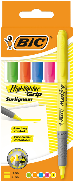 Markeerstift Bic grip assorti etui à 5 stuks Markeerstift Bic grip assorti etui à 5 stuks