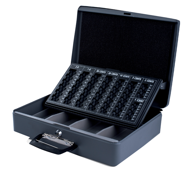 Geldkist Pavo met draaggreep 370x280x115mm grijs Geldkist Pavo met draaggreep 370x280x115mm grijs