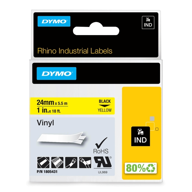 vinyl, label, 24mm, zwart, geel