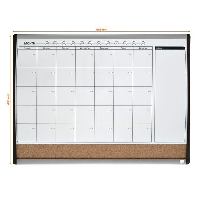 Whiteboard Nobo magnetische planner met prikbord van kurk 58,5x43cm