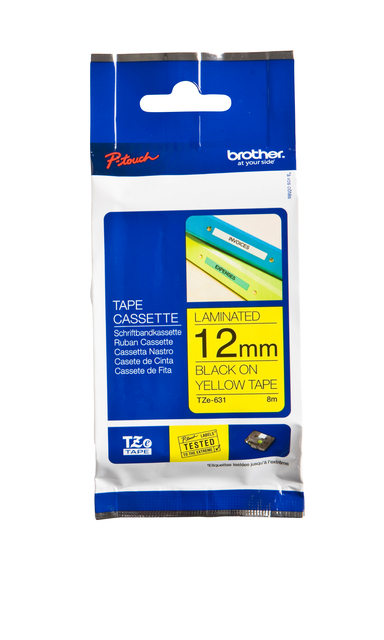 Labeltape Brother P-touch TZe-631 standaard 12mm zwart op geel Labeltape Brother P-touch TZe-631 standaard 12mm zwart op geel