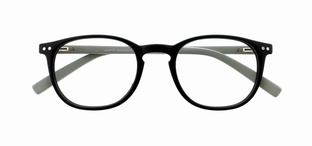 glasses, eyeglasses, black frame, round frame, temple arms gray
