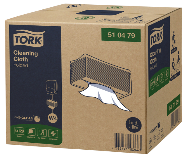 Reinigingsdoek Tork W4 Premium gevouwen 1-laags 4x120 vel wit 510479