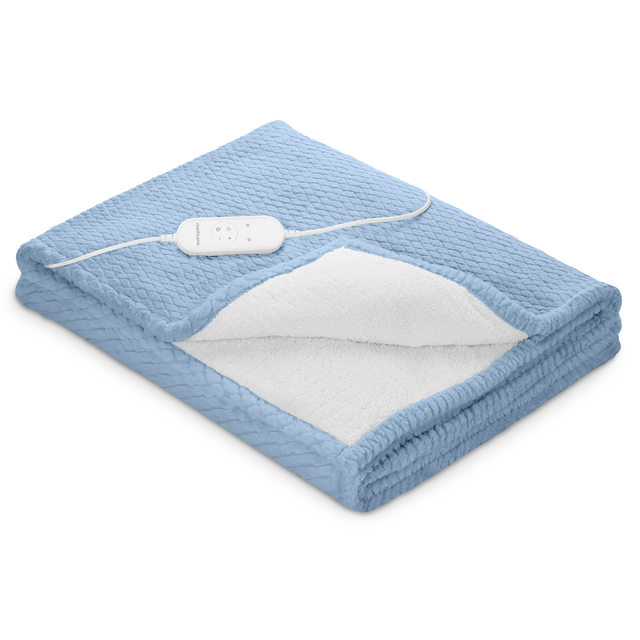elektrische deken, blauw, gewatteerd, afneembare controller, zachte stof