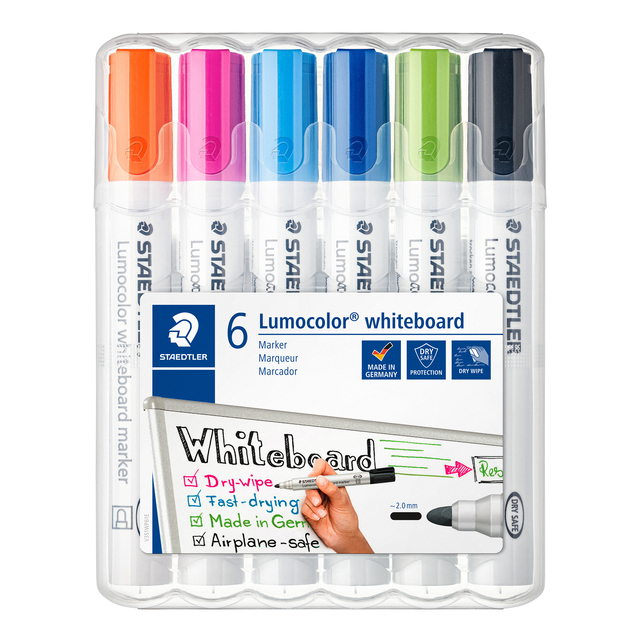 Whiteboardmarker Staedtler Lumocolor 351 set à 6 stuks fun assorti Whiteboardmarker Staedtler Lumocolor 351 set à 6 stuks fun assorti