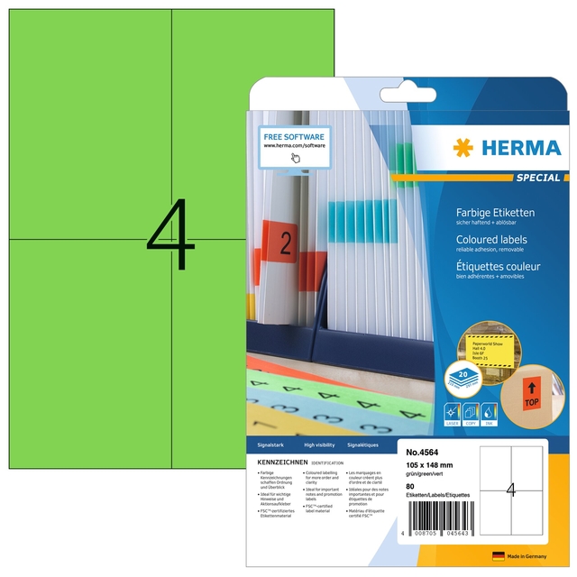 Etiket HERMA 4564 105x148mm groen 80 etiketten