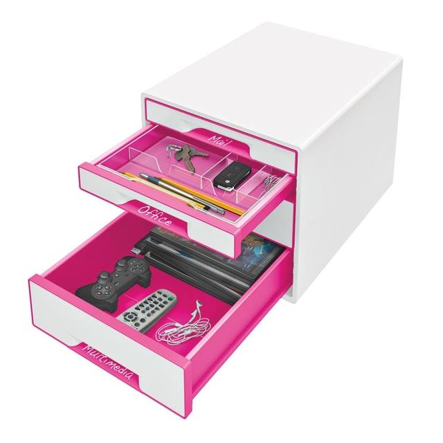 Ladenblok Leitz WOW 4 laden wit/roze