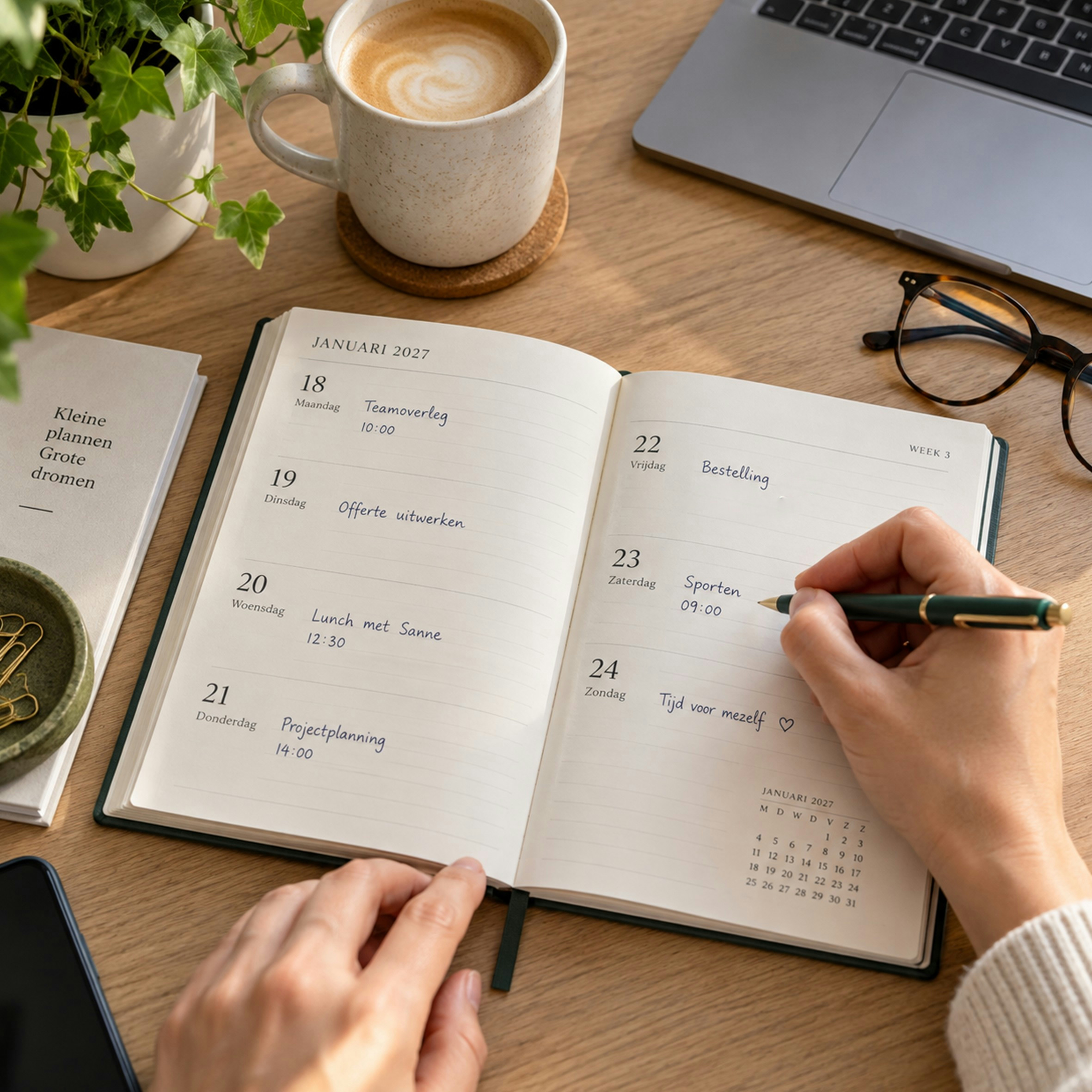 notitieboek, planner, kalender, open notitieboek, bril