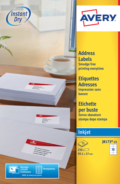 inktjet, adreslabels, laserprint, stapels, avery