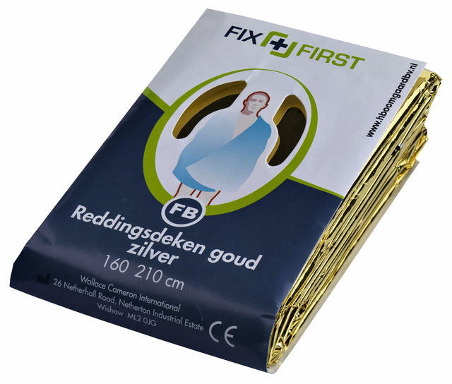 Reddingsdeken FixFirst folie 160x210cm zilver/goud Reddingsdeken FixFirst folie 160x210cm zilver/goud