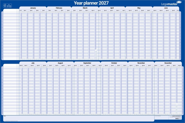 jaarplanner, kalender, tweelaags, blauw, maandgrid