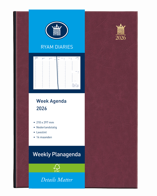 Agenda 2026 Ryam Weekly Mundior 7dagen/2pagina's bordeaux Agenda 2026 Ryam Weekly Mundior 7dagen/2pagina's bordeaux